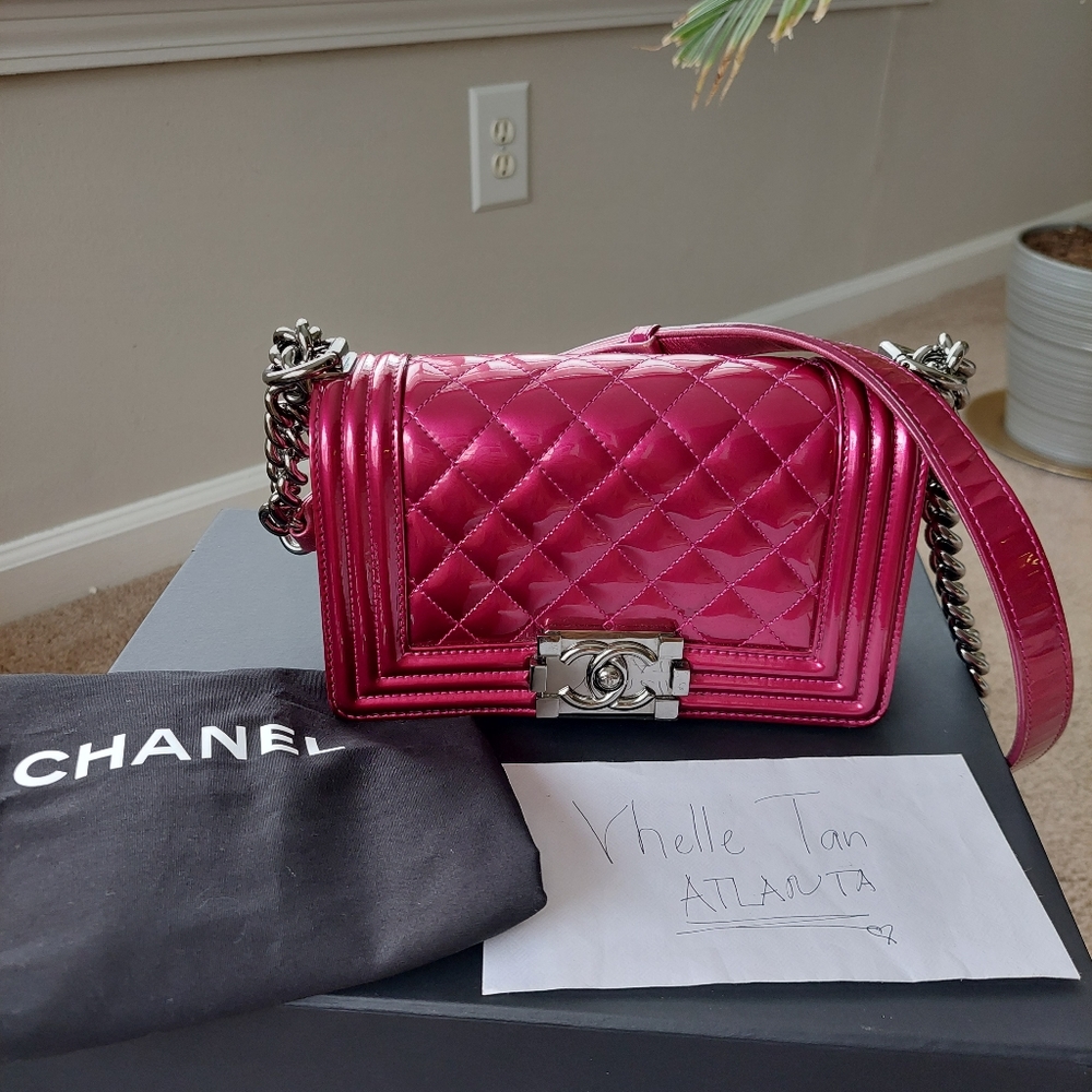 Chanel Patent Mettalic Pink Le Boy Small